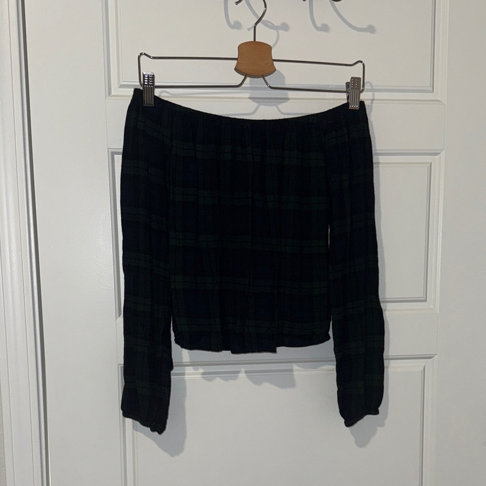 hollister plaid off the shoulder top size small